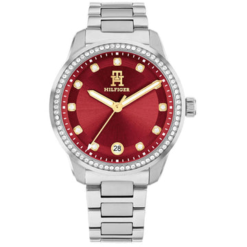 Γυναικείο ρολόι Tommy Hilfiger TH85 1782794 με ασημί ατσάλινο μπρασελέ και κόκκινο καντράν 36mm με ζιργκόν.